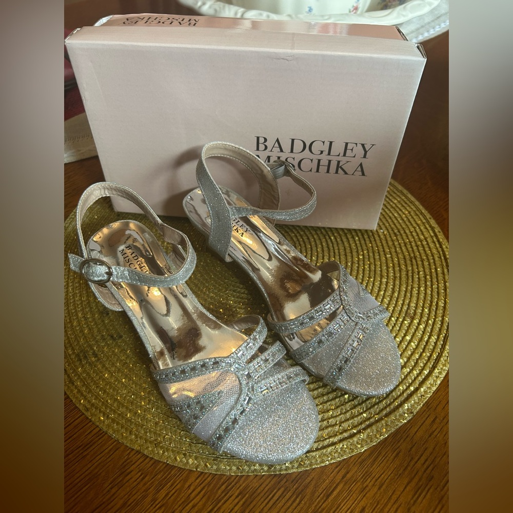 BADGLEY MISCHKA GIRLS SPARKLY SILVER DRESS SHOES. NWT NIB. Size 3
